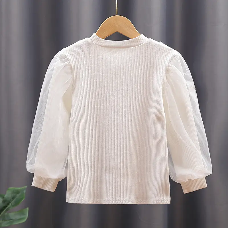 Girls Long Sleeve Lace T-Shirt White Medium to XL