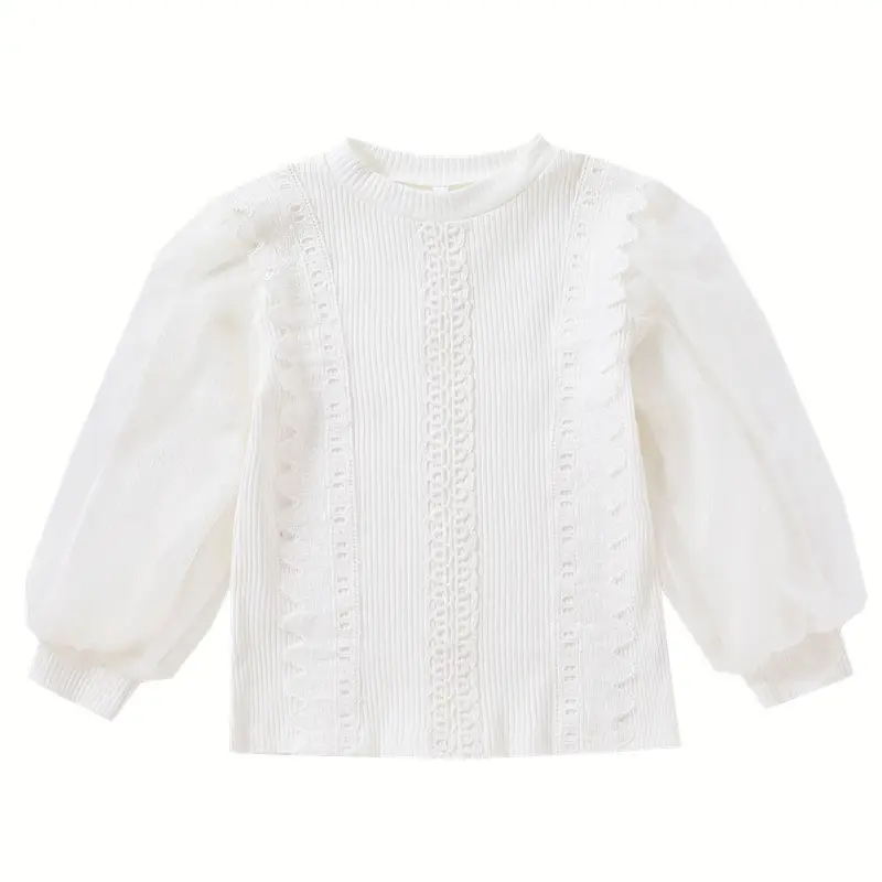 Girls Long Sleeve Lace T-Shirt White Medium to XL