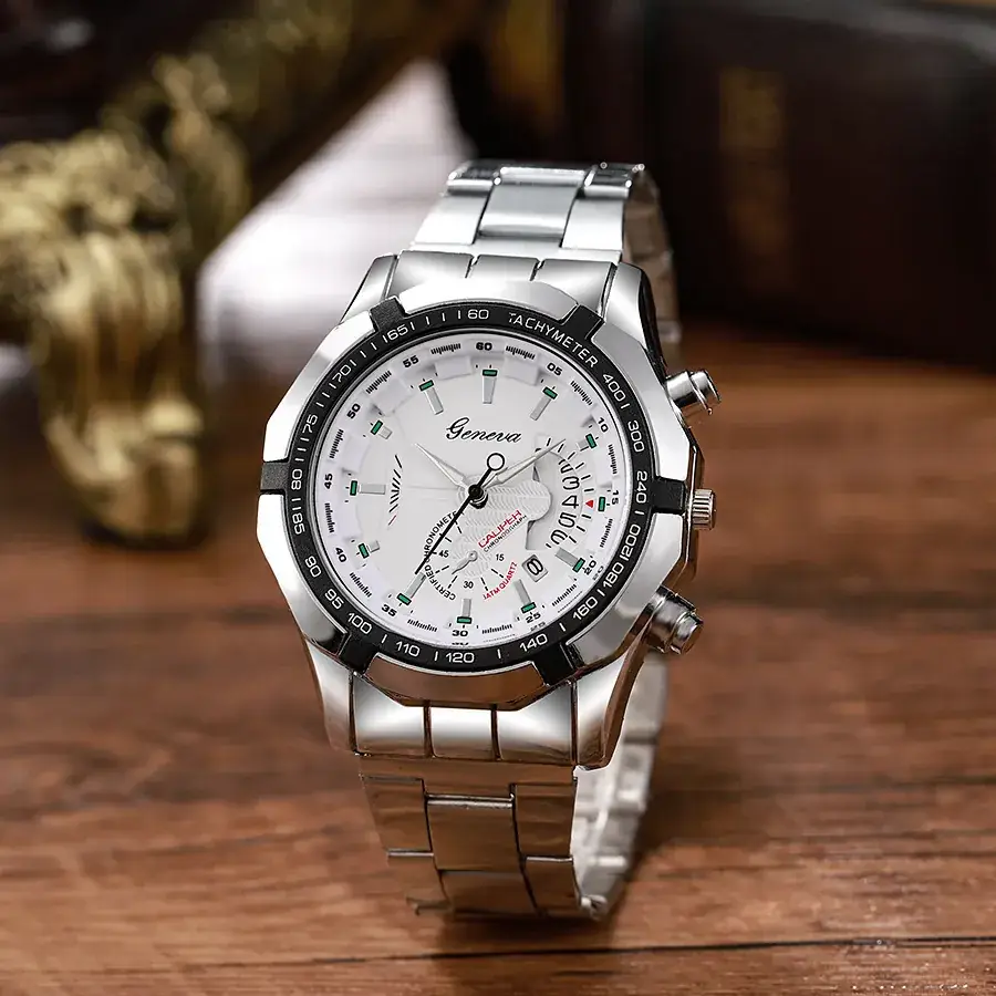 Men's Chronograph Steel Band Watch Black Dial