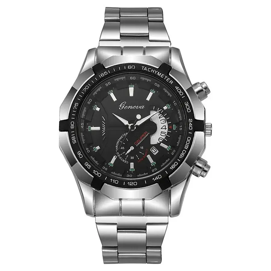 Men's Chronograph Steel Band Watch Black Dial