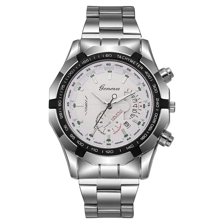 Men's Chronograph Steel Band Watch Black Dial