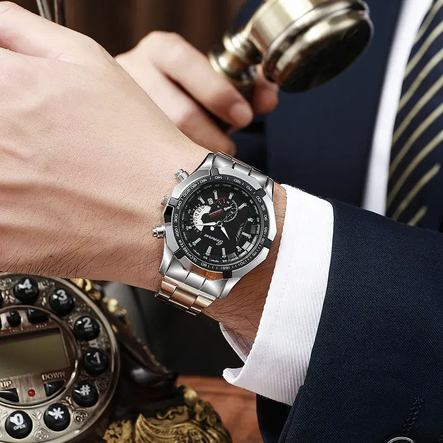 Men's Chronograph Steel Band Watch Black Dial — feature 1