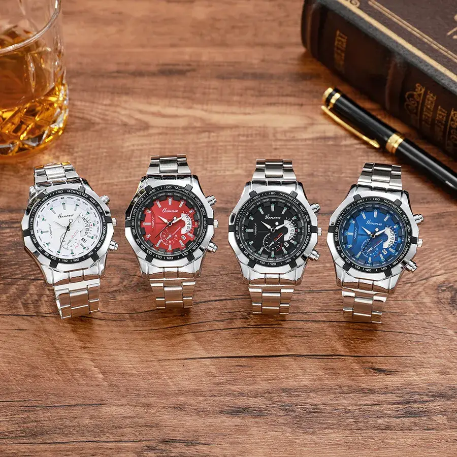 Men's Chronograph Steel Band Watch Black Dial — feature 2