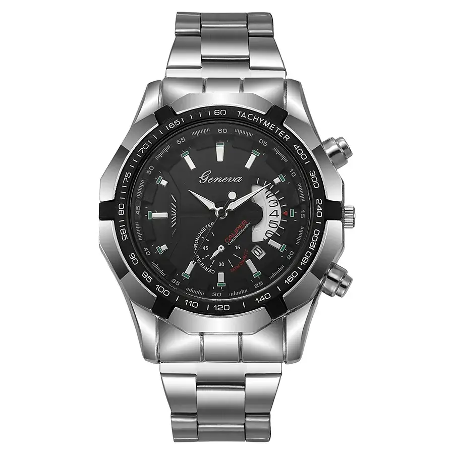 Men's Chronograph Steel Band Watch Black Dial — feature 5