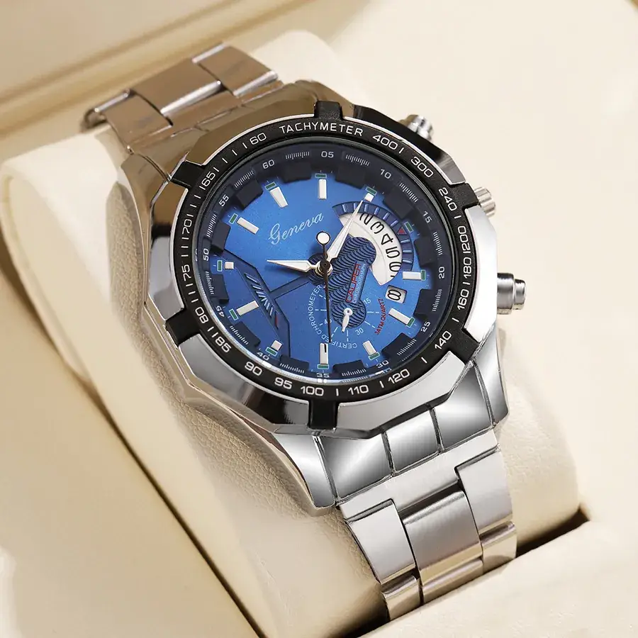 Men's Chronograph Steel Band Watch Black Dial — feature 7
