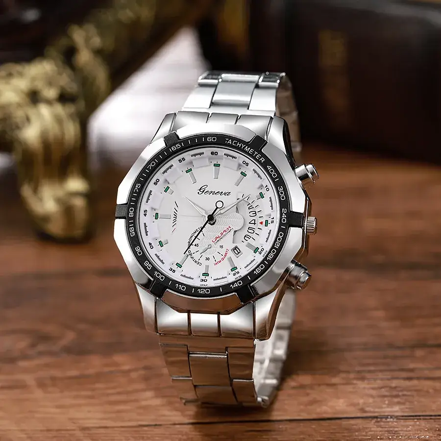 Men's Chronograph Steel Band Watch Black Dial — feature 8