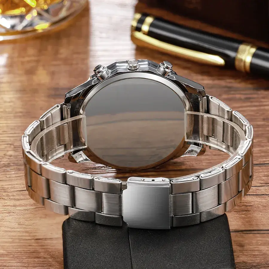 Men's Chronograph Steel Band Watch Black Dial — feature 9