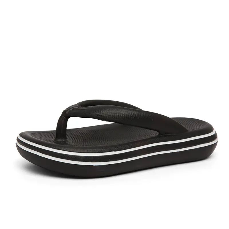 Men's Black Slip-On Flip Flops with Thick Sole