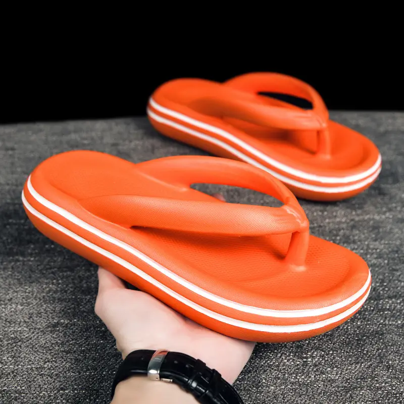 Men's Black Slip-On Flip Flops with Thick Sole
