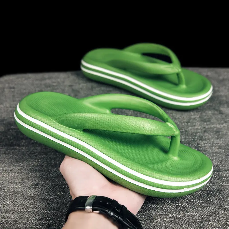 Men's Black Slip-On Flip Flops with Thick Sole