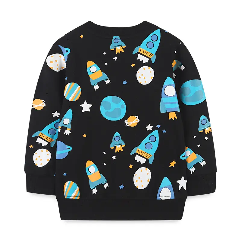 Kids Rocket Print Sweatshirt Black Long Sleeve - Image 3