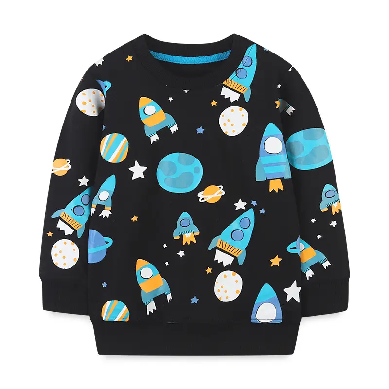 Kids Rocket Print Sweatshirt Black Long Sleeve - Image 6