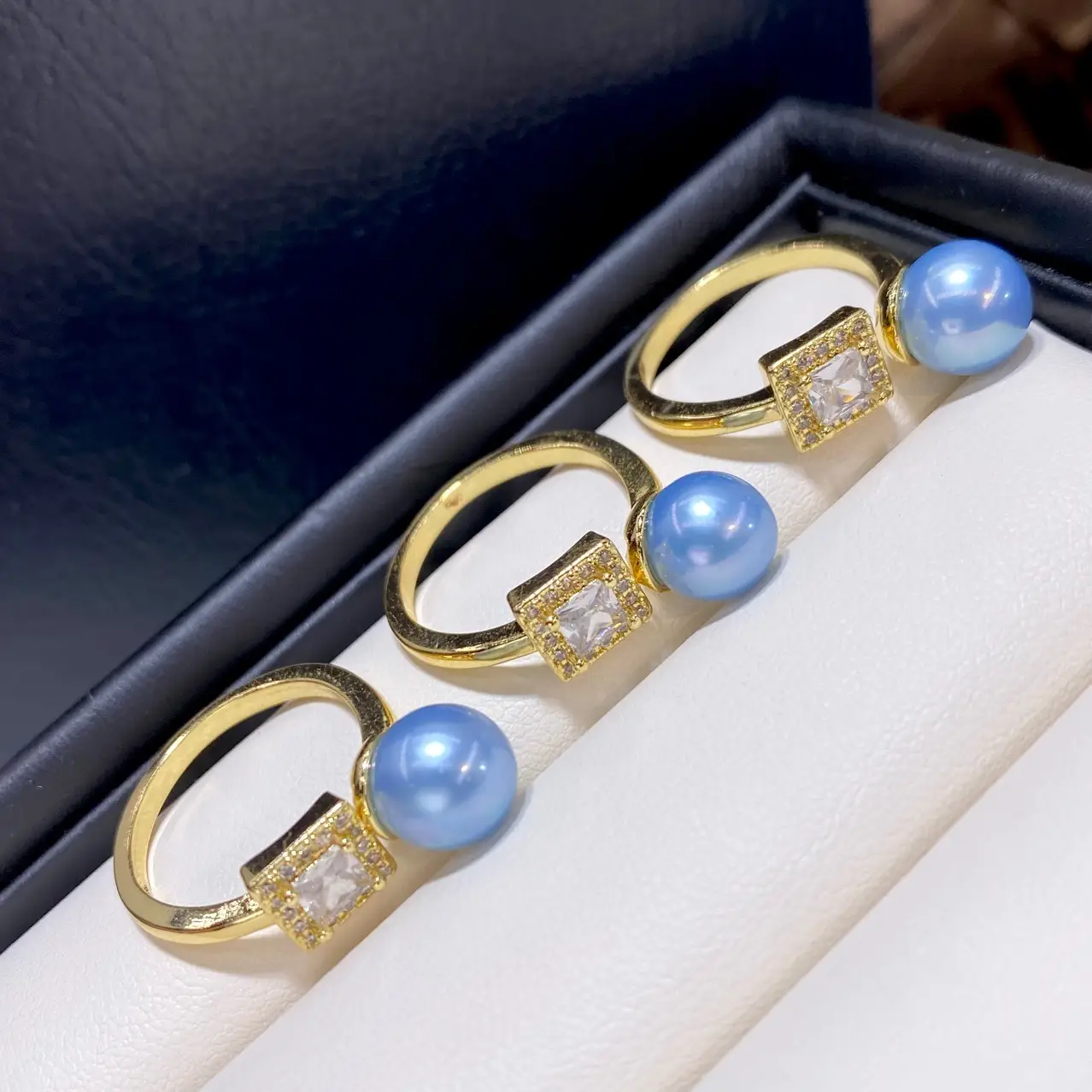 Glacier Blue Pearl Ring with Akoya Sea Water Design - Image 3