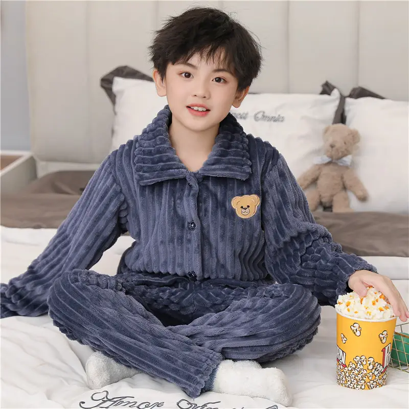Children's Autumn and Winter Flannel Pajamas for Boys and Girls Spring Fleece-lined Thickened Baby's Coral Fleece Suit Home Clothes