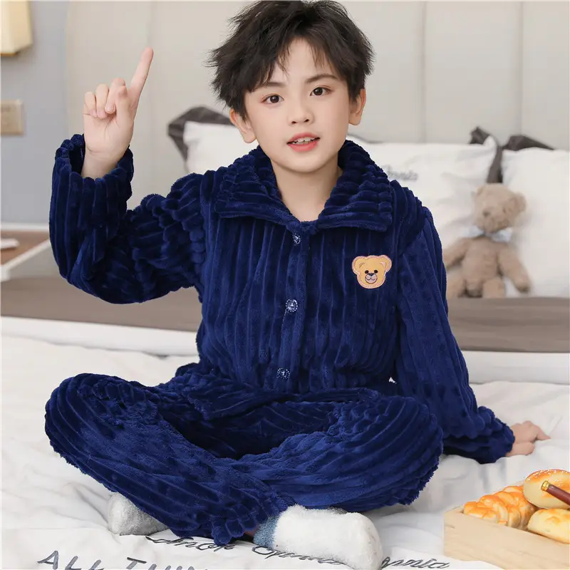 Children's Autumn and Winter Flannel Pajamas for Boys and Girls Spring Fleece-lined Thickened Baby's Coral Fleece Suit Home Clothes