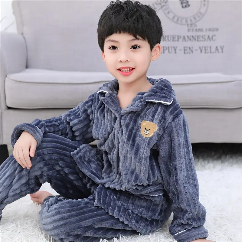 Children's Autumn and Winter Flannel Pajamas for Boys and Girls Spring Fleece-lined Thickened Baby's Coral Fleece Suit Home Clothes