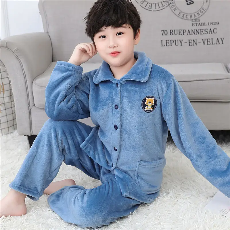Children's Autumn and Winter Flannel Pajamas for Boys and Girls Spring Fleece-lined Thickened Baby's Coral Fleece Suit Home Clothes