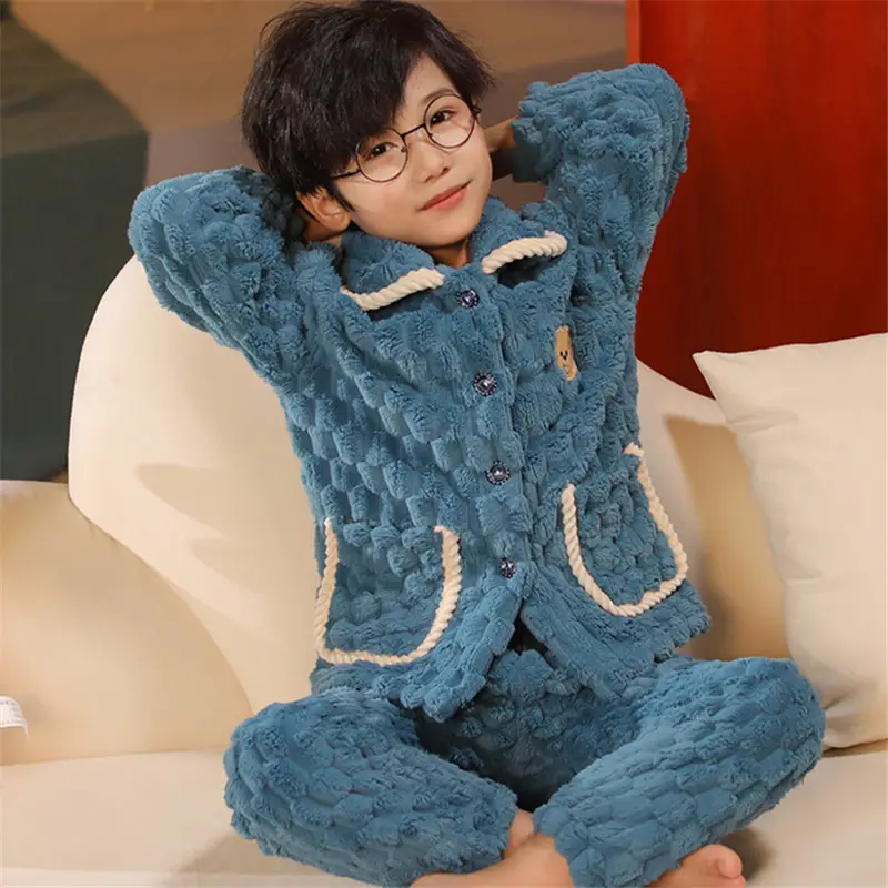 Children's Autumn and Winter Flannel Pajamas for Boys and Girls Spring Fleece-lined Thickened Baby's Coral Fleece Suit Home Clothes