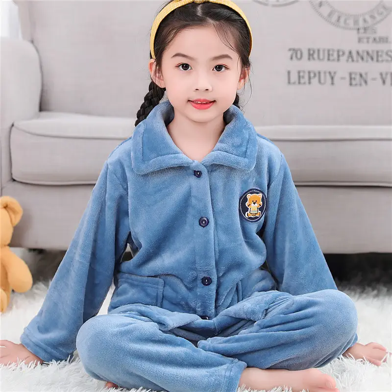 Children's Autumn and Winter Flannel Pajamas for Boys and Girls Spring Fleece-lined Thickened Baby's Coral Fleece Suit Home Clothes