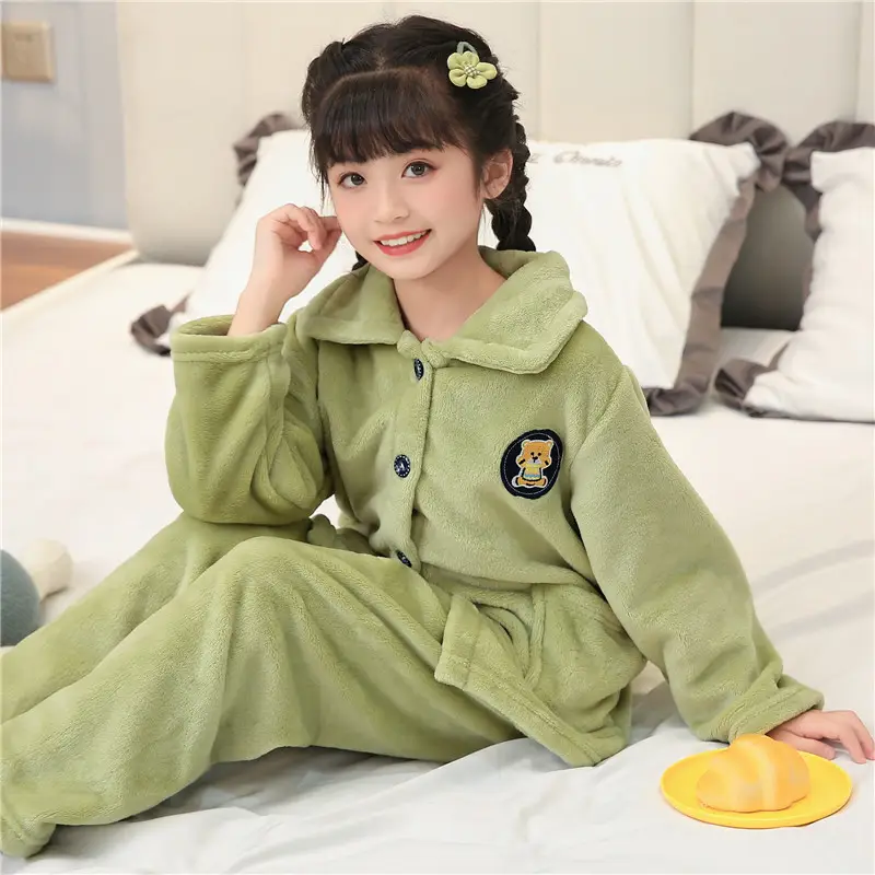 Children's Autumn and Winter Flannel Pajamas for Boys and Girls Spring Fleece-lined Thickened Baby's Coral Fleece Suit Home Clothes