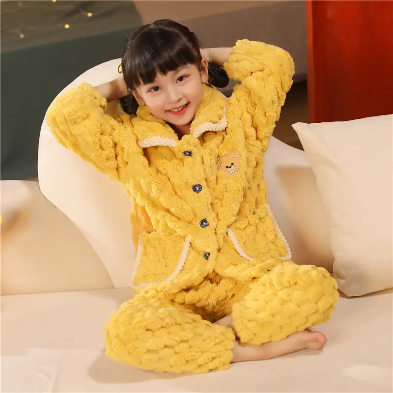 Children's Autumn and Winter Flannel Pajamas for Boys and Girls Spring Fleece-lined Thickened Baby's Coral Fleece Suit Home Clothes