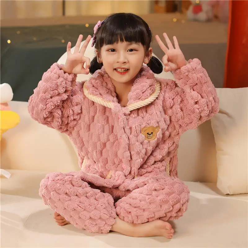 Children's Autumn and Winter Flannel Pajamas for Boys and Girls Spring Fleece-lined Thickened Baby's Coral Fleece Suit Home Clothes