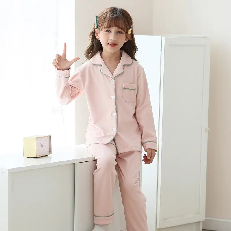Girls Cotton Pajama Set Pink Green Spring Autumn 2022 - Image 5