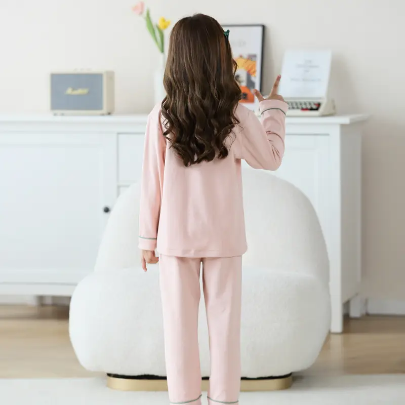 Girls Cotton Pajama Set Pink Green Spring Autumn 2022 - Image 6