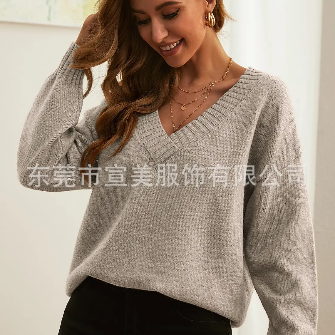 New Cross-Border Knitted V Neck Pullover for Women - Image 14