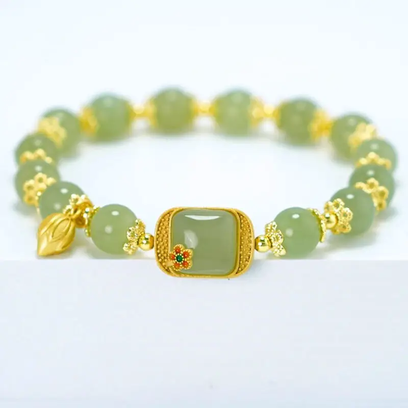 Green Gemstone Bracelet for Women with Gold Plated Design