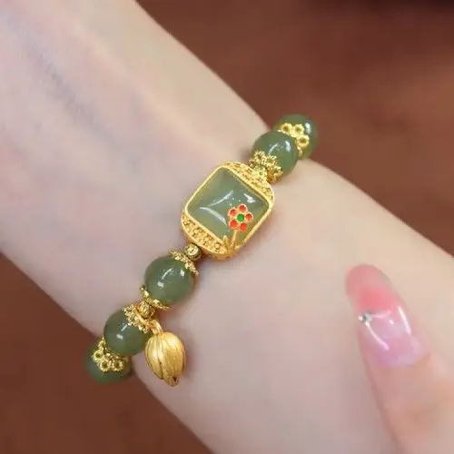 Green Gemstone Bracelet for Women with Gold Plated Design