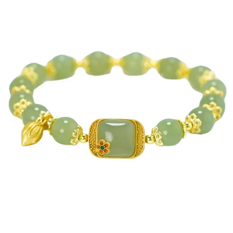 Green Gemstone Bracelet for Women with Gold Plated Design