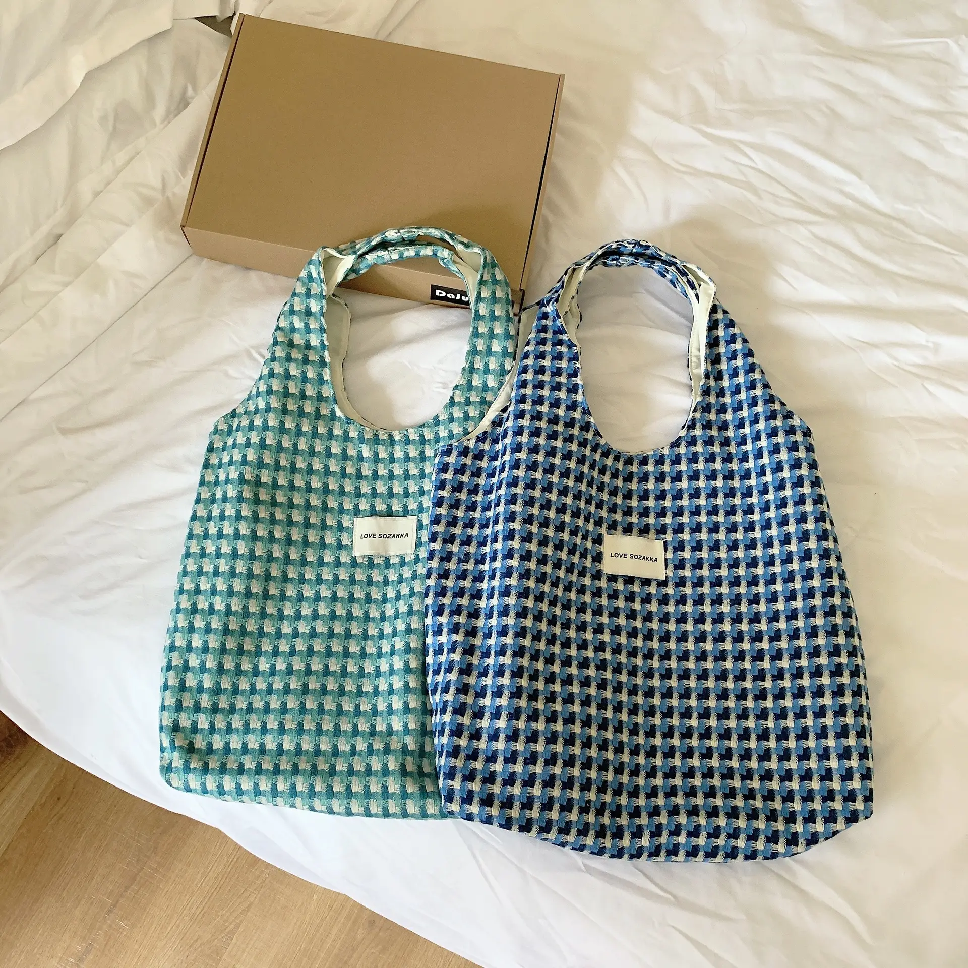 28161 Korean Style Blue Checkered Vest Bag for Students - Image 5