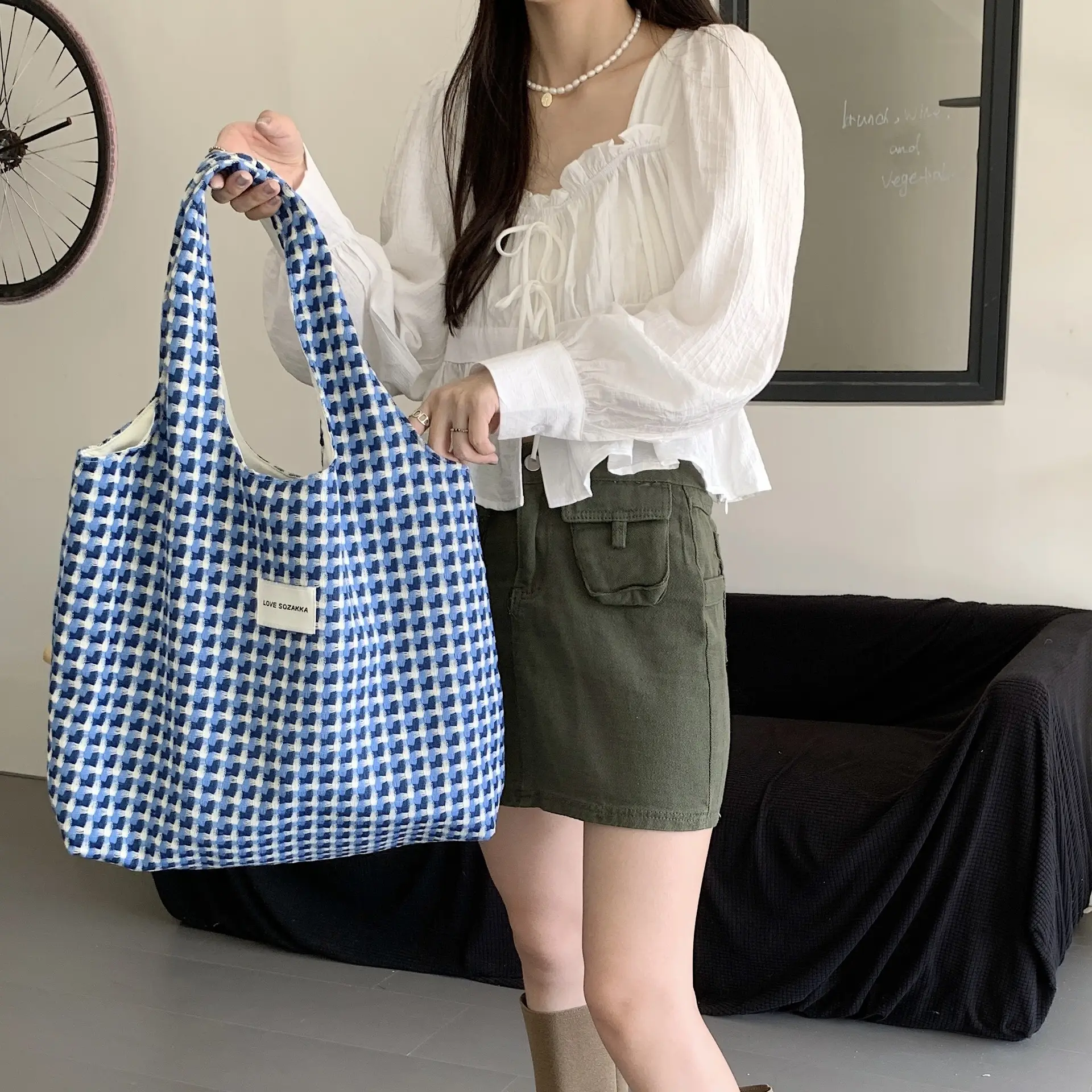 28161 Korean Style Blue Checkered Vest Bag for Students - Image 6