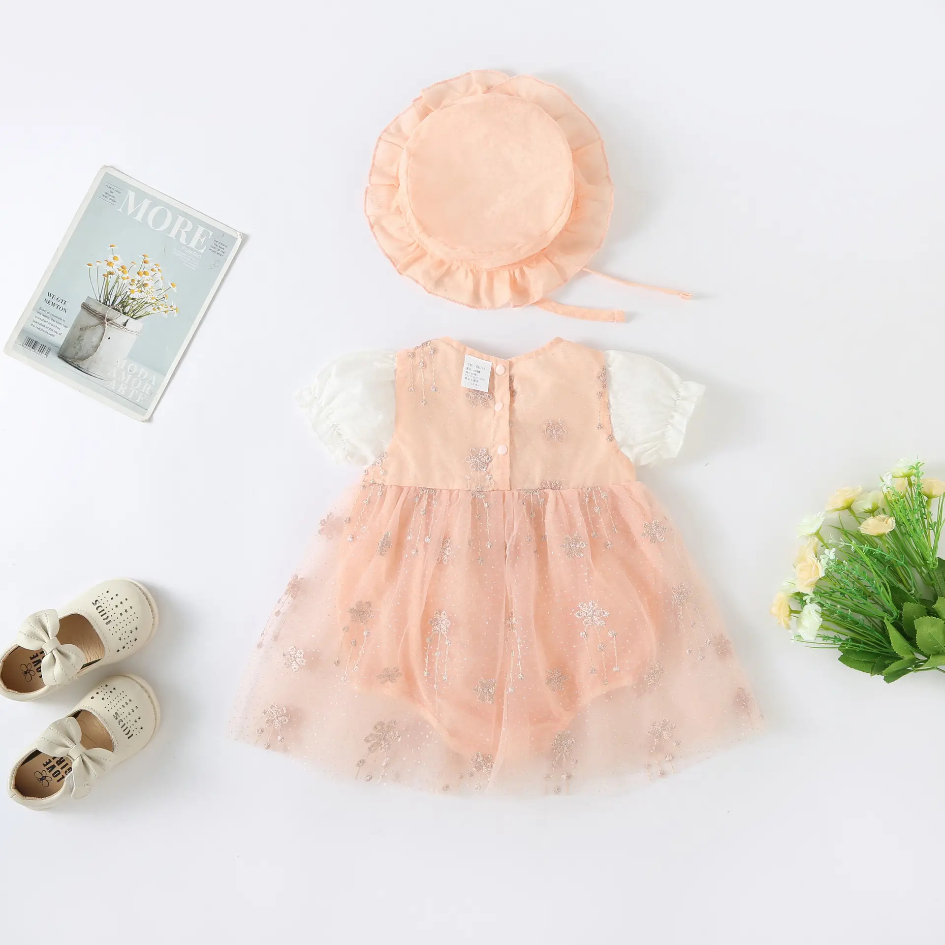 Baby Blue Tulle Dress with Bow for Girls 100 Days Old - Image 4