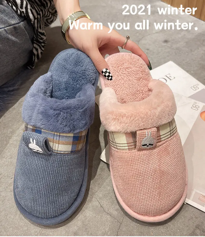 Rascal Rabbit Cotton Slippers for Women, Autumn and Winter Indoor Home Casual Plush Non-Slip Soft Sole Couple Home Slippers for Men, Floor Warm Plush — feature 1