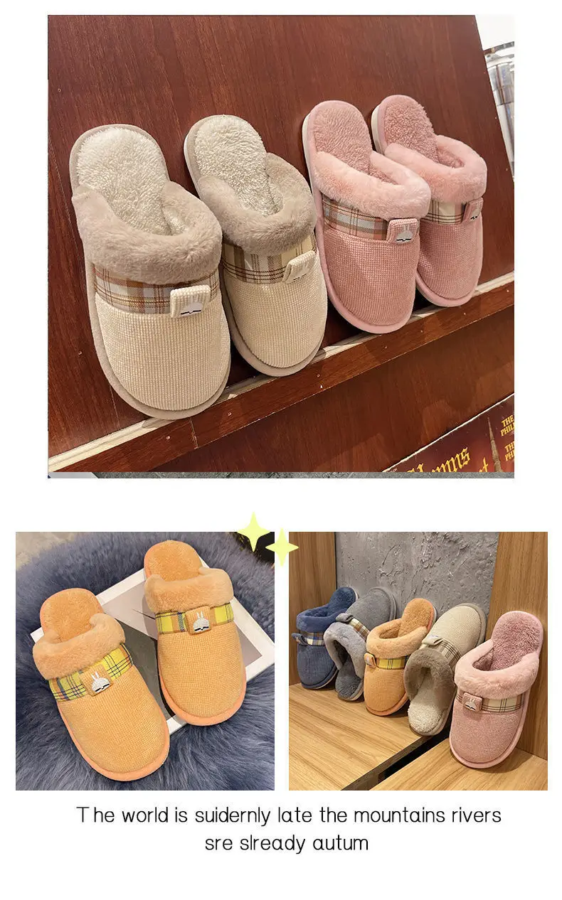 Rascal Rabbit Cotton Slippers for Women, Autumn and Winter Indoor Home Casual Plush Non-Slip Soft Sole Couple Home Slippers for Men, Floor Warm Plush — feature 12