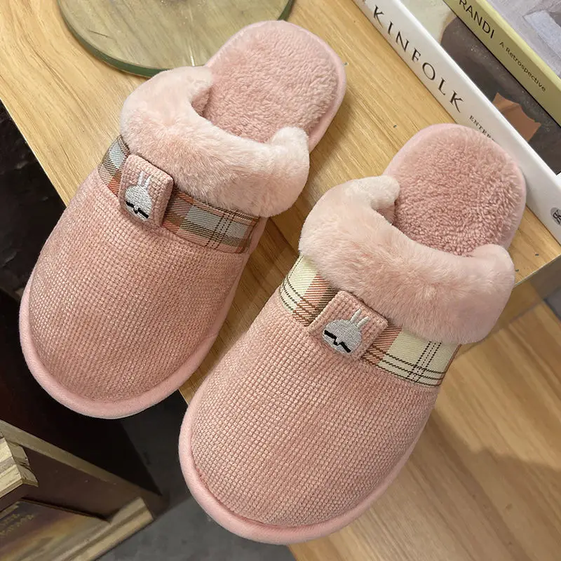 Rascal Rabbit Cotton Slippers for Women, Autumn and Winter Indoor Home Casual Plush Non-Slip Soft Sole Couple Home Slippers for Men, Floor Warm Plush - Image 2