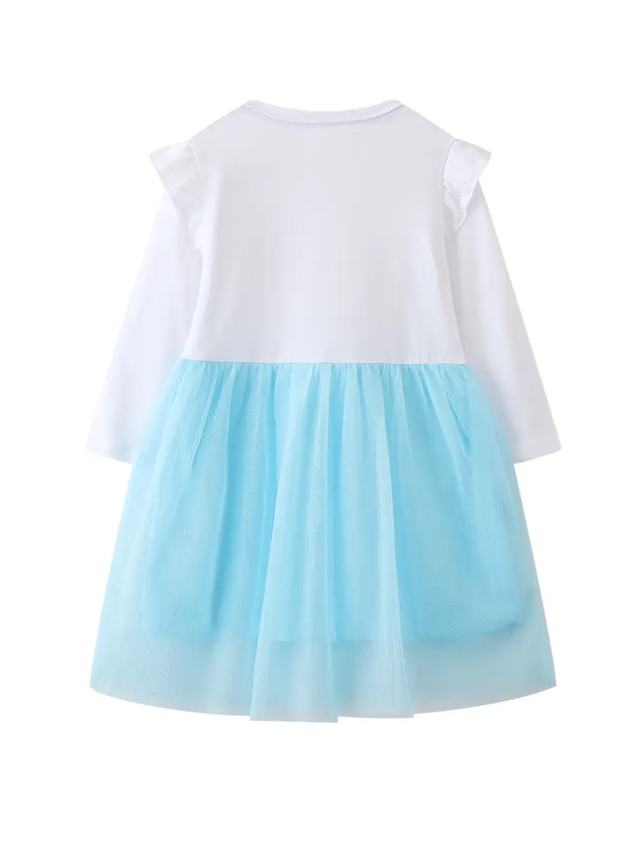 Girls' White Blue Embroidered T-shirt Skirt Set for Girls - Image 3