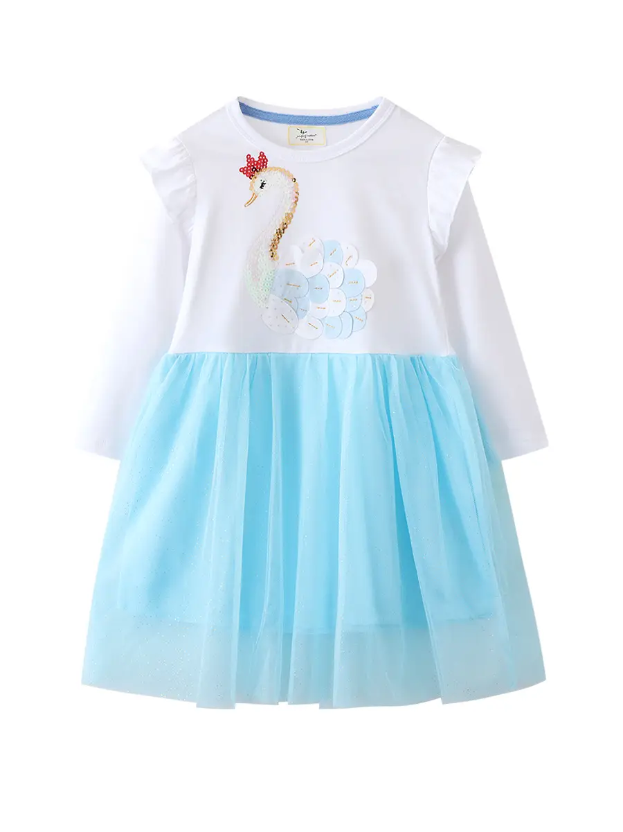 Girls' White Blue Embroidered T-shirt Skirt Set for Girls - Image 6