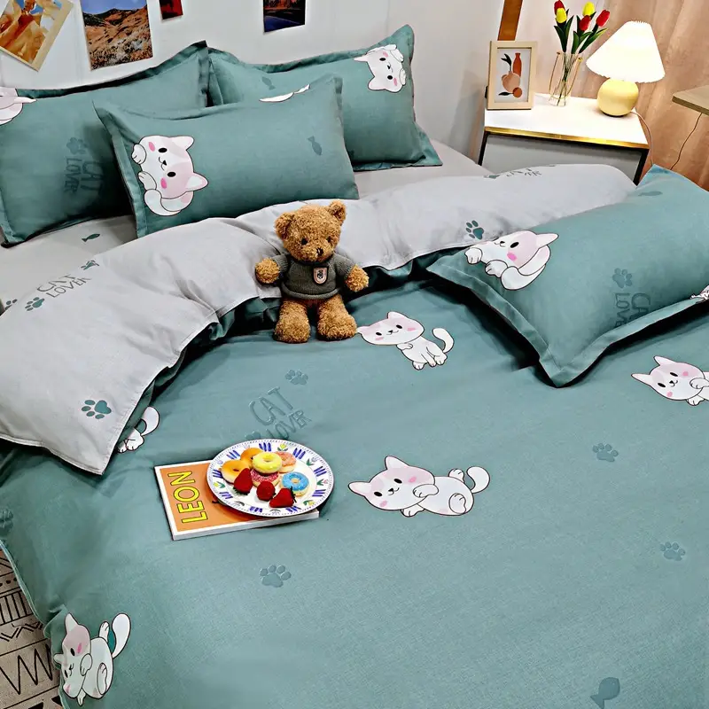 Fresh Student Cotton Bed Sheet Set Blue Yellow Quilted 4Pc - Image 27