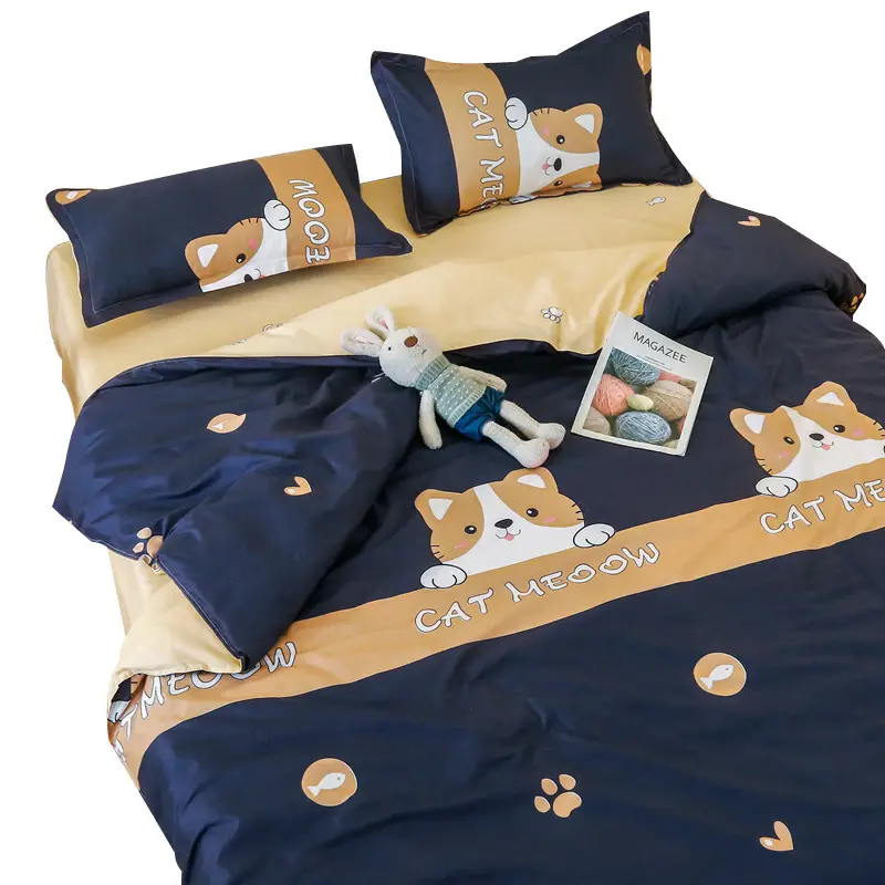 Fresh Student Cotton Bed Sheet Set Blue Yellow Quilted 4Pc - Image 28