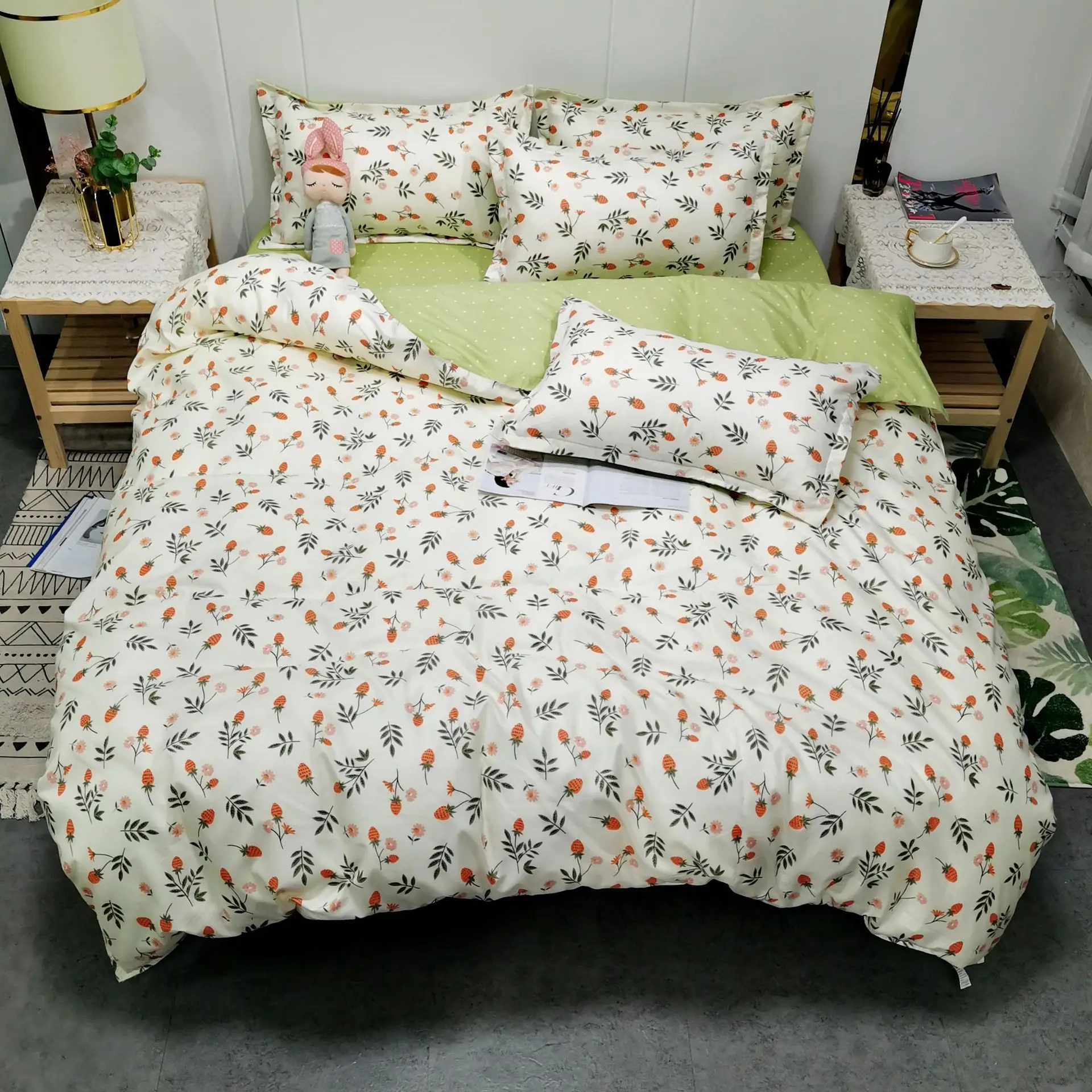 Fresh Student Cotton Bed Sheet Set Blue Yellow Quilted 4Pc - Image 10