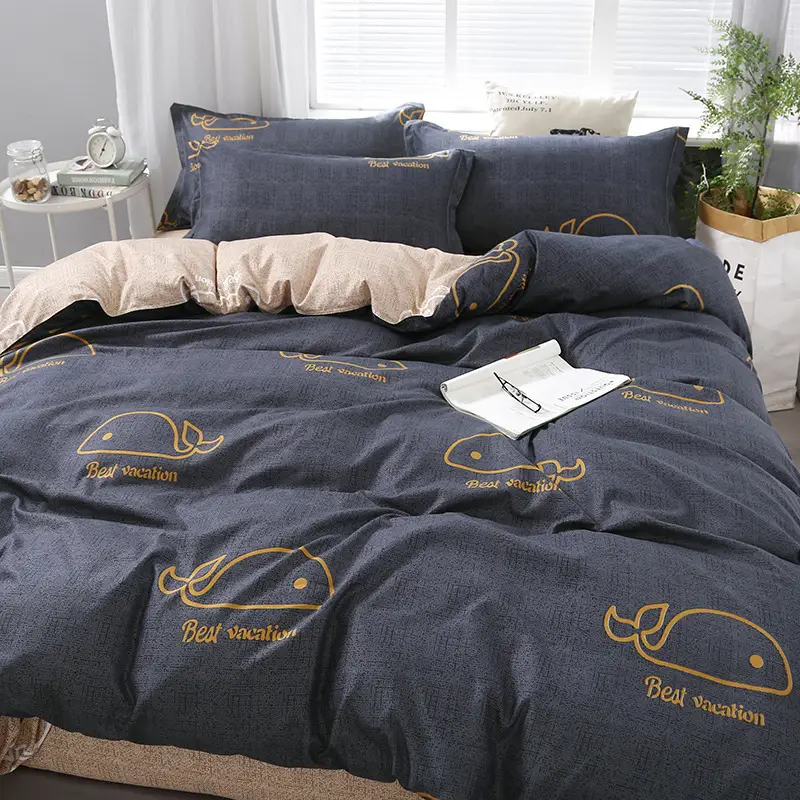 Fresh Student Cotton Bed Sheet Set Blue Yellow Quilted 4Pc - Image 12