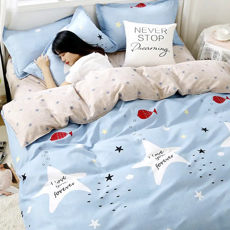 Fresh Student Cotton Bed Sheet Set Blue Yellow Quilted 4Pc - Image 13