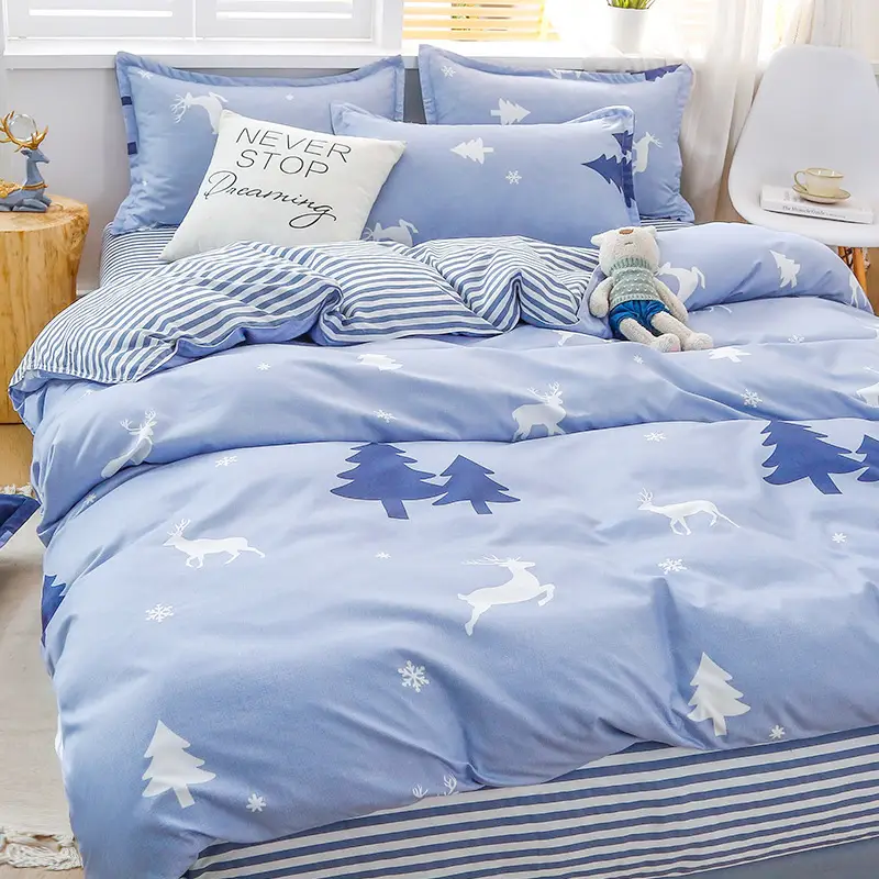 Fresh Student Cotton Bed Sheet Set Blue Yellow Quilted 4Pc - Image 19