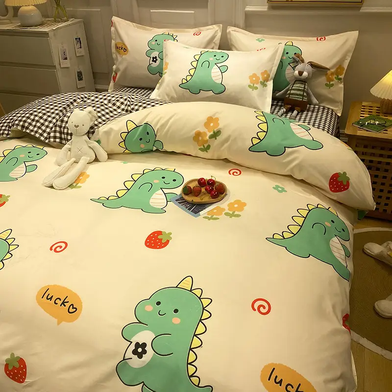 Fresh Student Cotton Bed Sheet Set Blue Yellow Quilted 4Pc - Image 2
