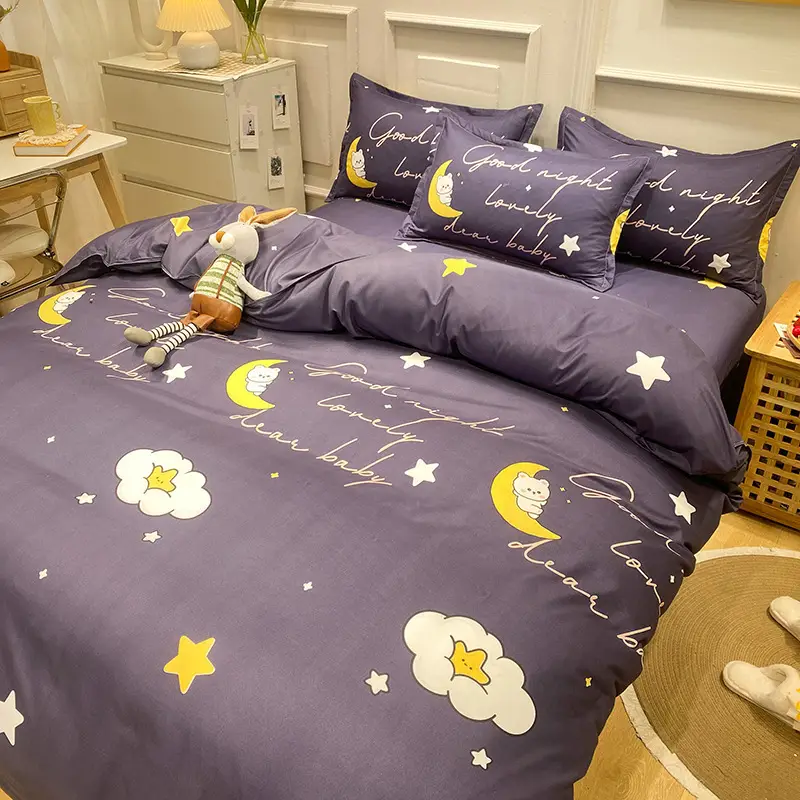Fresh Student Cotton Bed Sheet Set Blue Yellow Quilted 4Pc - Image 20