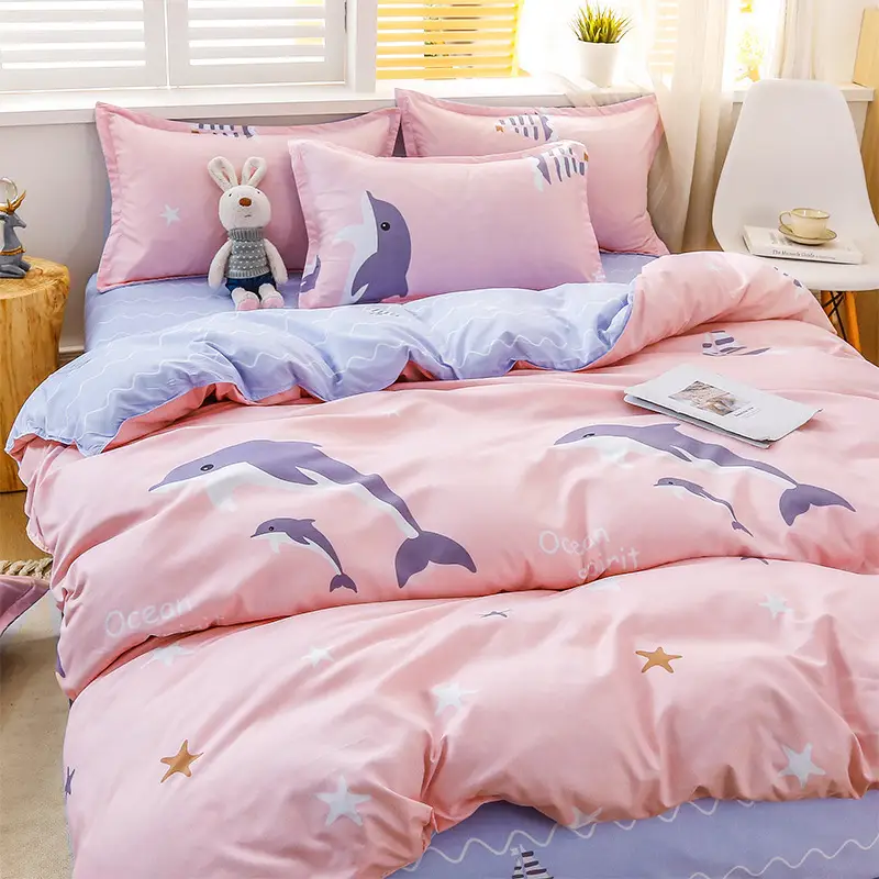 Fresh Student Cotton Bed Sheet Set Blue Yellow Quilted 4Pc - Image 3