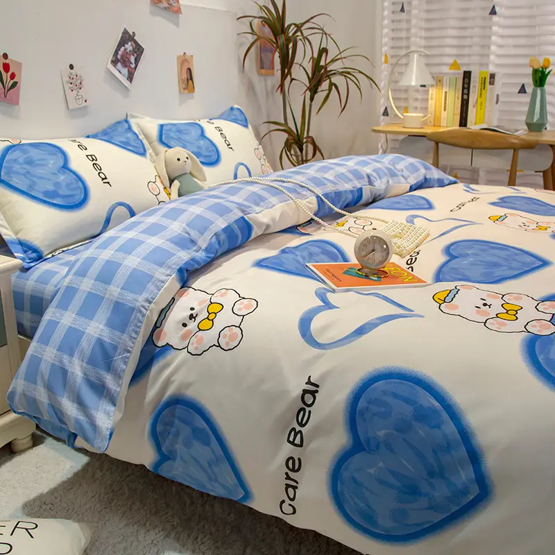 Fresh Student Cotton Bed Sheet Set Blue Yellow Quilted 4Pc - Image 7